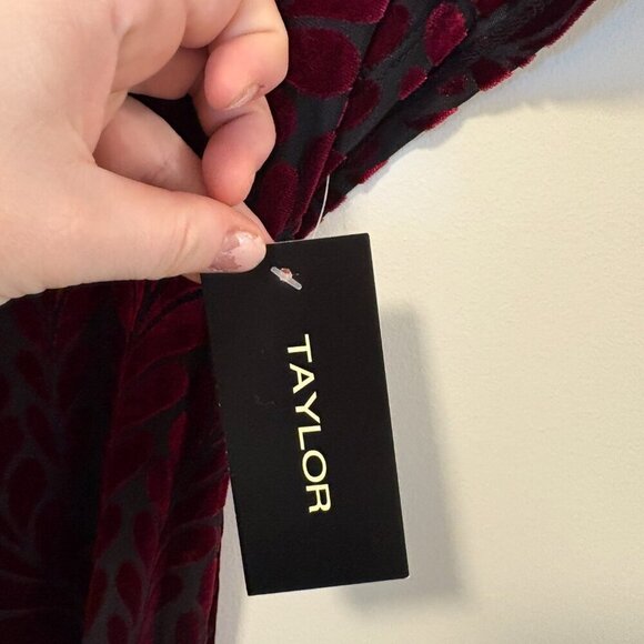 Taylor Dolman Sleeve Velvet Burnout Dress NEW Burgundy Flowy Fall Leaves Classic - Picture 7 of 15